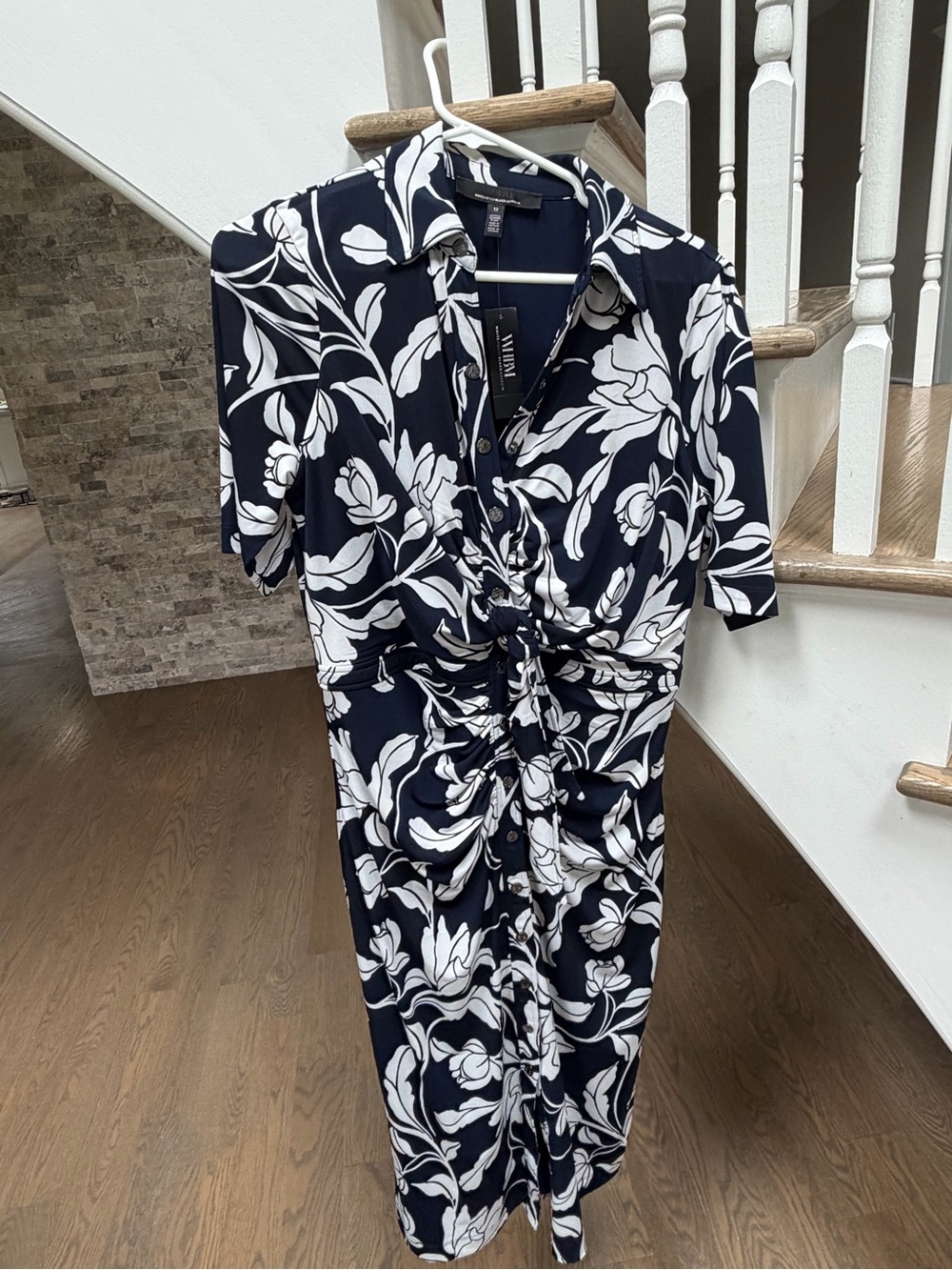 White House Black Market Navy & White Floral Midi Dress